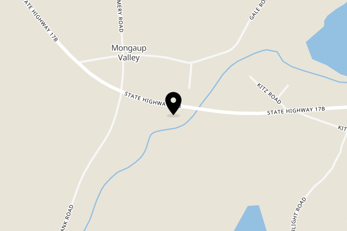 Map showing the location of The Woodstock Way Groovey Eatery on 951 NY-17B in Mongaup Valley
